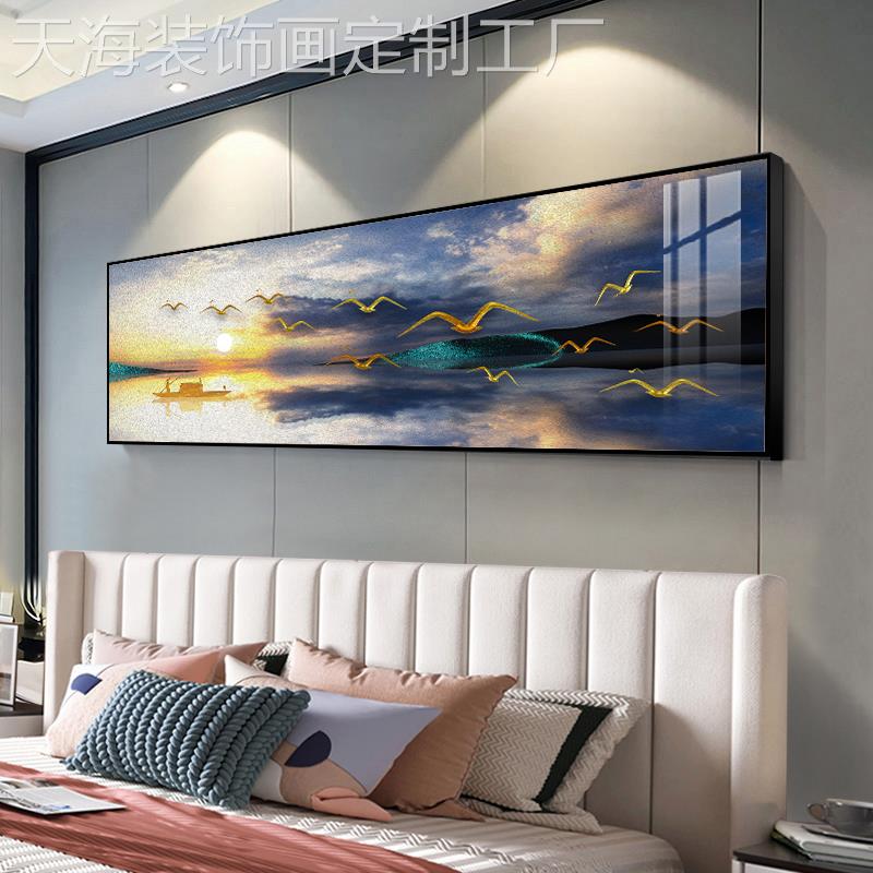 网红轻奢卧晶瓷室装饰画气水画横版沙发背景山墙画酒店画挂大床头图片