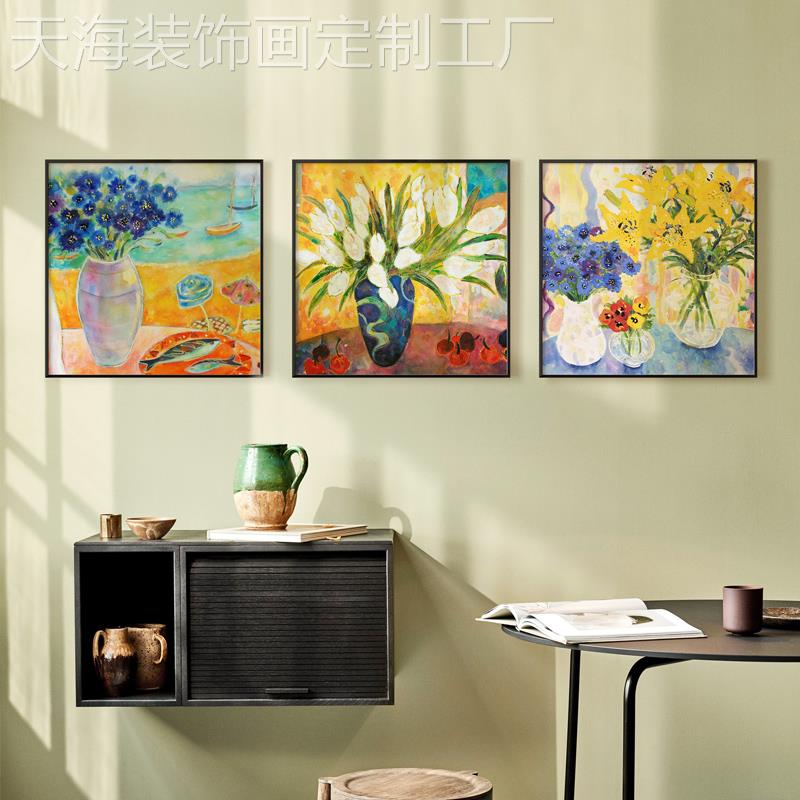 网红墙画背蛙正版美式客厅装饰联简欧画三沙发景墙壁画餐厅挂花姿