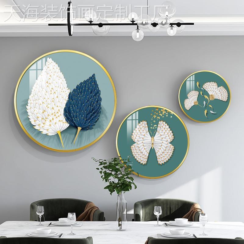 网红现代简餐约厅装饰画晶饭厅圆形挂轻画奢象客厅壁画玄关抽软装图片