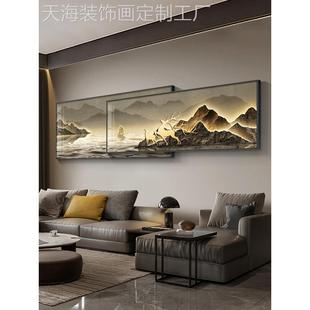 网红现代轻奢壁客厅装 饰画背有靠山麋鹿沙银杏叠加画发背景墙山水