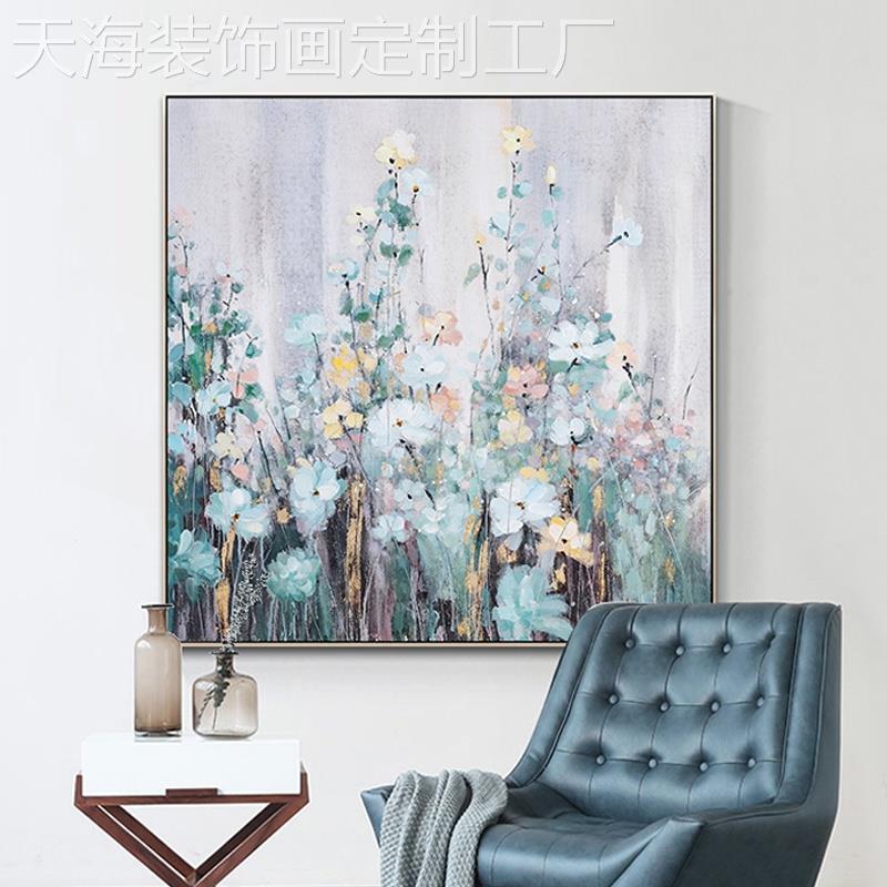 网红手绘玄装关油轻奢客画厅挂画级感餐墙面饰厅画现代抽象花卉高图片