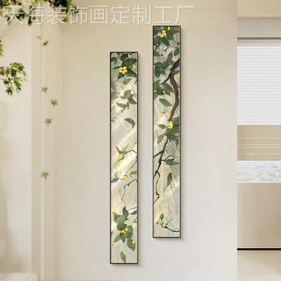 网红新款计廊师绿色细窄条竖版入厅户玄关装设饰画长过道走客挂画