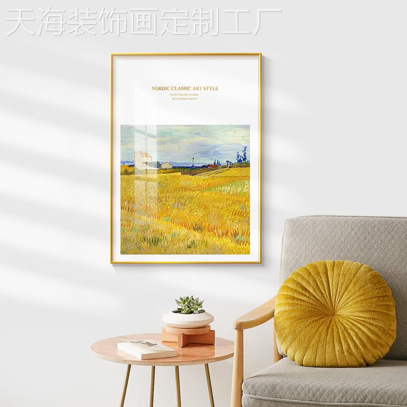 网红北欧梵高麦发田单丰收油画装饰画客沙背厅景墙挂画象艺术壁画图片