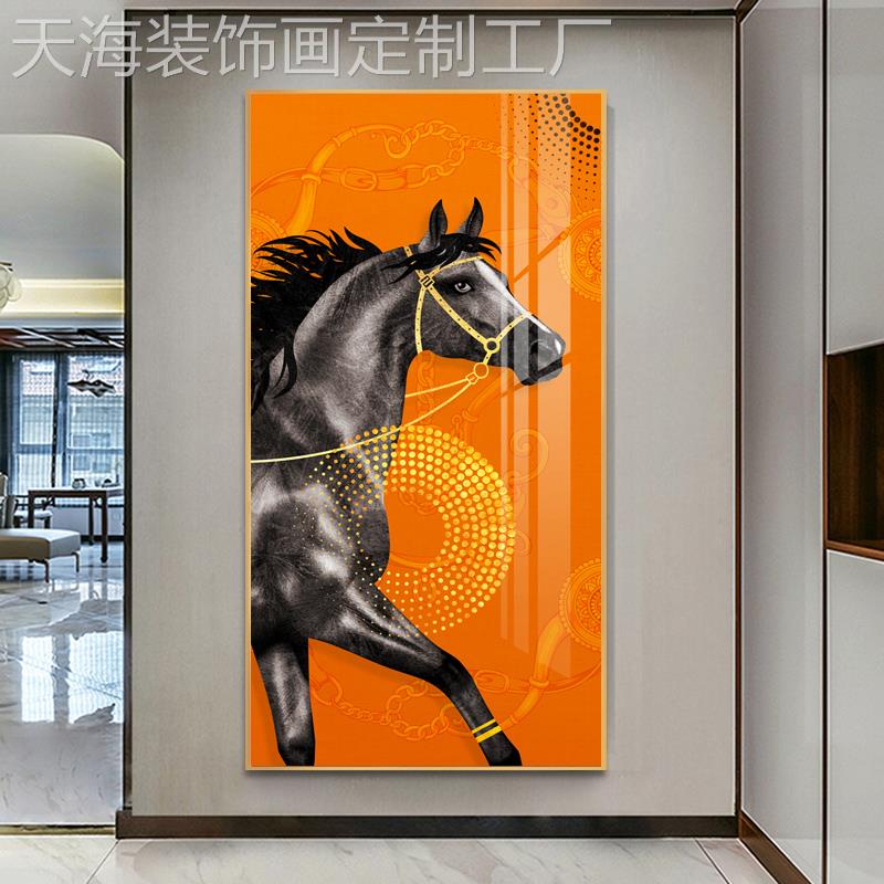 网红厅装画入户饰关挂画马到玄成功走廊尽头竖版客现代简瓷约北欧图片