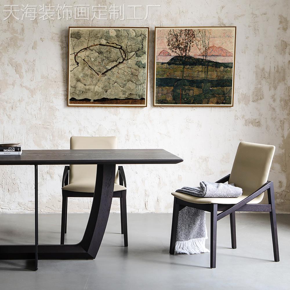 网红米范家秋树席勒欧式客厅双联风景挂挂画装饰餐画厅壁画墙画油