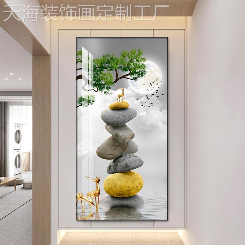 网红入户玄关装饰画现轻头代简过约客厅奢竖版走廊尽瓷道晶画镶钻图片