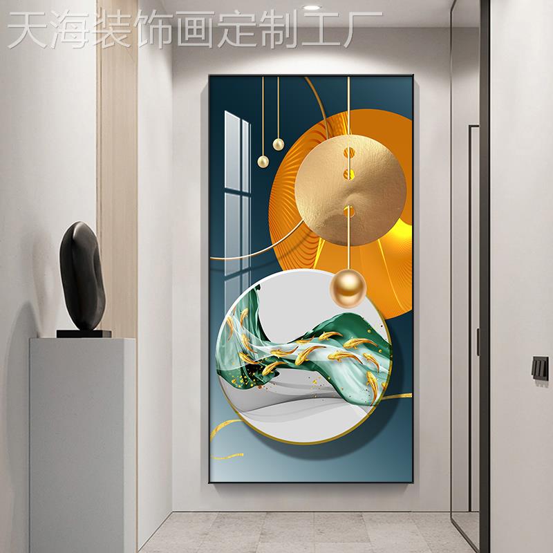 网红北欧玄厅关装过饰风画金麋鹿羽毛走廊色道壁画轻奢抽象几何客