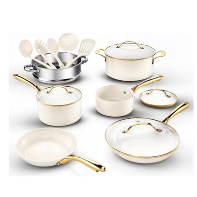 美国代购Gotham Steel Pots and Pans Set 陶瓷不粘锅锅具6件套