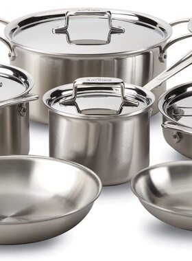 美国代购All-Clad D5 Cookware Set 不锈钢煎锅汤锅6件套5层结构