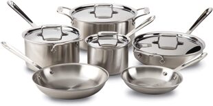 美国代购All-Clad D5 Cookware Set 不锈钢煎锅汤锅6件套5层结构