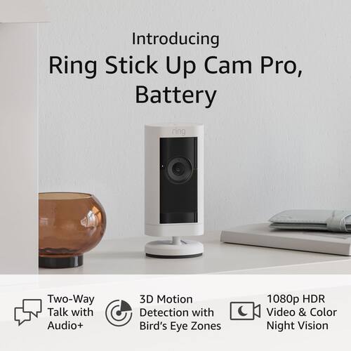 美国代购Ring Stick Up Cam Pro Battery 摄像头电池版3D运动检测
