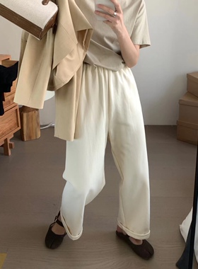 2024春秋新品韩国aboutmoon松紧腰百搭直筒卫裤休闲运动裤女