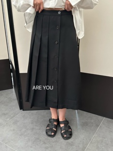 春秋新品韩国elephant大象家简约气质通勤西装料半褶单排扣半身裙