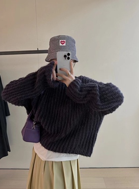秋冬新品韩国verso简约编织慵懒感马海毛针织毛衣宽松均码女现货
