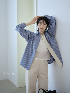 2025新款新款韩系elephant大象家简约气质撞色包边条纹衬衫女