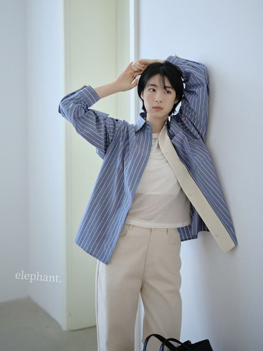 2025新款新款韩系elephant大象家简约气质撞色包边条纹衬衫女