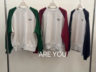 秋季新品egg日系复古圆领撞色袖子字母小标贴三色宽松卫衣均码现