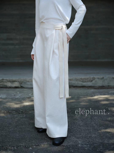 新品韩国elephant大象家简约高级极简侧绑带抗皱休闲直筒裤麻料裤