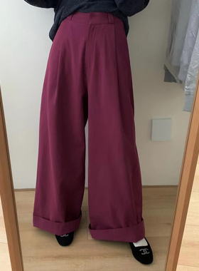 新品韩系handwash简约纯色百搭大裤腿直筒阔腿裤女休闲裤