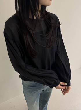 新品韩国verso简约百搭圆领长袖雪纺衫气质上衣女均码