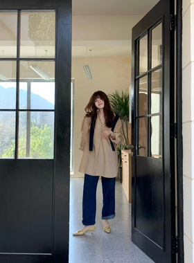 春季新款韩国33家handwash时尚百搭蓝色牛仔裤直筒宽松女裤