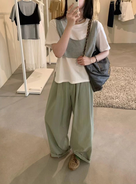 2024春夏新款韩国handwash33家系绳高腰直筒薄款西裤休闲裤均码女