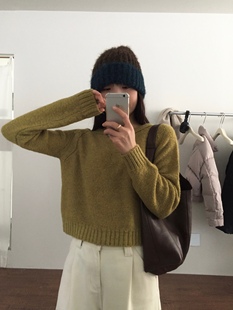 秋冬新品韩国verso简约基础羊毛圆领套头短款针织毛衣均码小版型