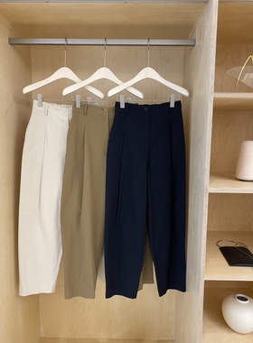 春秋新品韩国verso简约纯色通勤百搭休闲半松紧腰休闲裤女