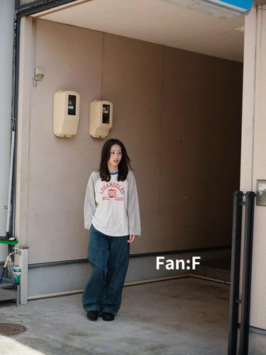 2025新品韩国FANF简约百搭拼色印花字母宽松百搭休闲T恤女均码