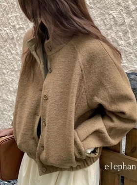 新品韩国elephant大象家韩系气质简约立领羊毛夹克外套宽松均码女