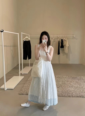 新品handwash33家手工叠穿法式chic温柔风甜美蕾丝吊带连衣裙女