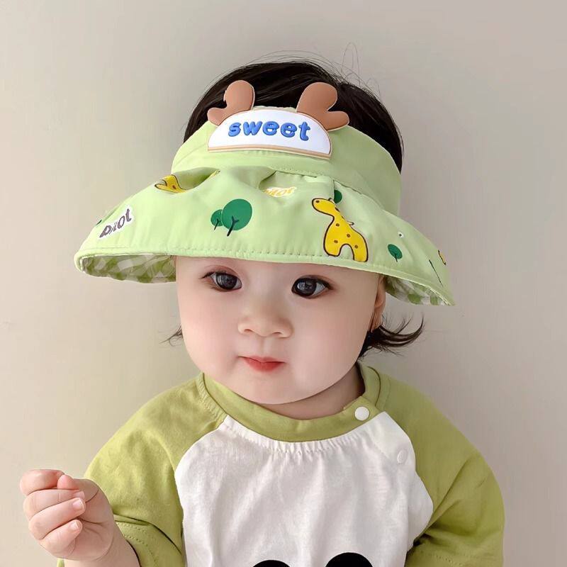 夏季婴幼儿防晒帽子男童女童薄款空顶鹿角遮阳帽超萌透气宝宝帽子