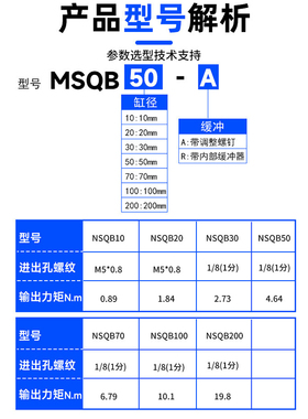 180度旋转摆台气缸MSQA/MSQB10-20A-30A-50A-70A/1A/2A/3A/R/100A