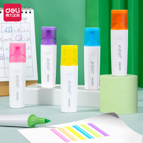 得力S600单头荧光笔重点醒目标记笔手帐可用水性记号笔含PRO色系