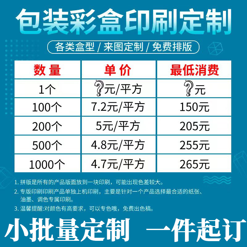 包装纸盒印刷免费排版一件起订