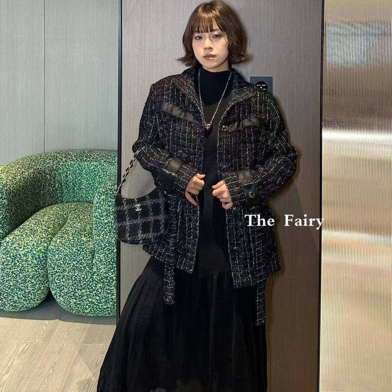 好漂亮好漂亮黑白拼色小香风外套女2025年冬季新款短上衣系腰带潮