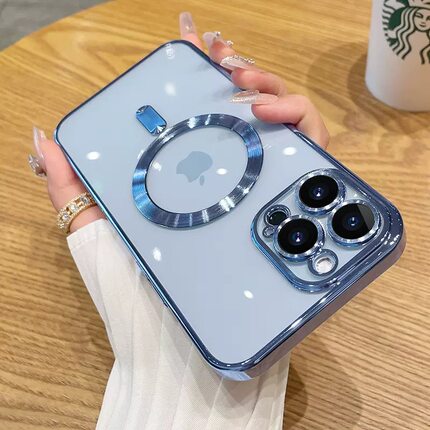适用苹果iphone15promax手机壳iphonr14pormax蓝色por男女iphong平果13pr0max磁吸ipone15电镀CD纹iphon11pro