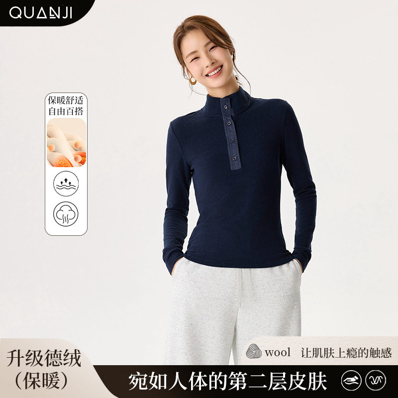 女士卫衣绒衫升级德绒秋冬新款设计高级感保暖休闲立领拼接上衣图片