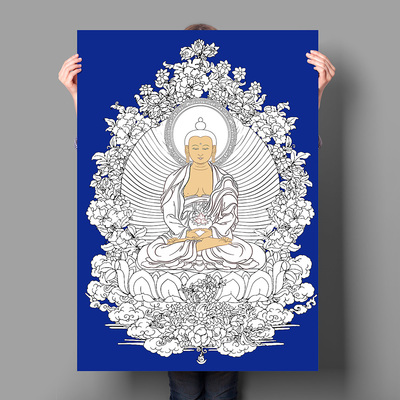 纯棉油画布西藏唐卡描金线稿