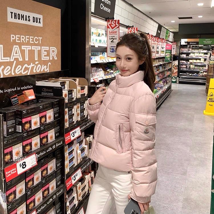 甜美粉色立领短款羽绒服女2025冬季新款加厚保暖90白鸭绒棉服外套