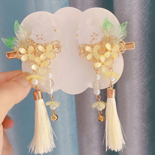 儿童汉服中秋发夹女童古风可爱兔子发卡中国风黄色边夹宝宝发饰女