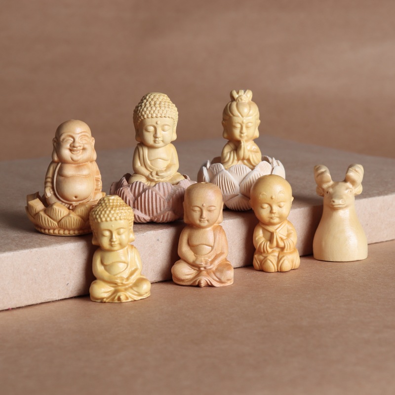 黄杨木宝宝佛雕刻件文玩手串佛珠挂件吊坠饰品配件桃木大莲花底座