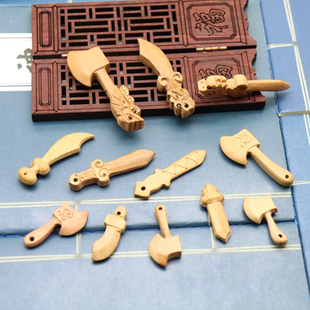 手工diy手链肥城桃木雕编钥匙扣挂件创意手脚链饰品龙头刀剑斧头