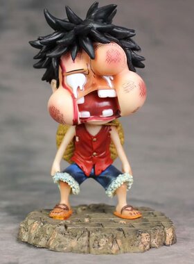 现货 Q版挨揍 海贼王路飞 欠揍 浮肿脸 袋装手办公仔玩偶模型摆件