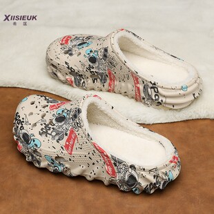 加绒手术室拖鞋男冬季大码棉鞋外穿医护士防滑无跟洞洞包头棉拖鞋