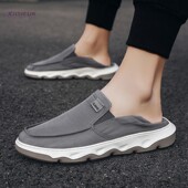 可踩脚后跟男鞋 潮鞋 透气帆布开车两穿半托鞋 一脚蹬休闲老北京布鞋