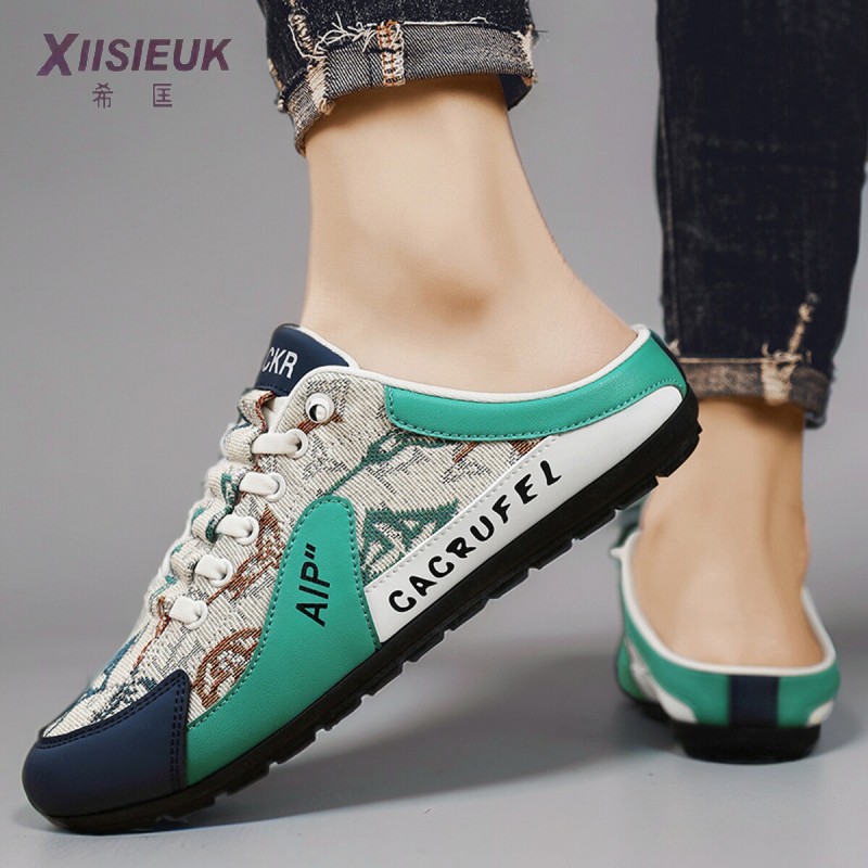 男装懒人鞋没后网红半图案帆布