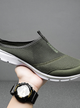 军绿色个性半拖鞋男夏季透气网布潮流大码48懒人室外47拖鞋凉鞋45