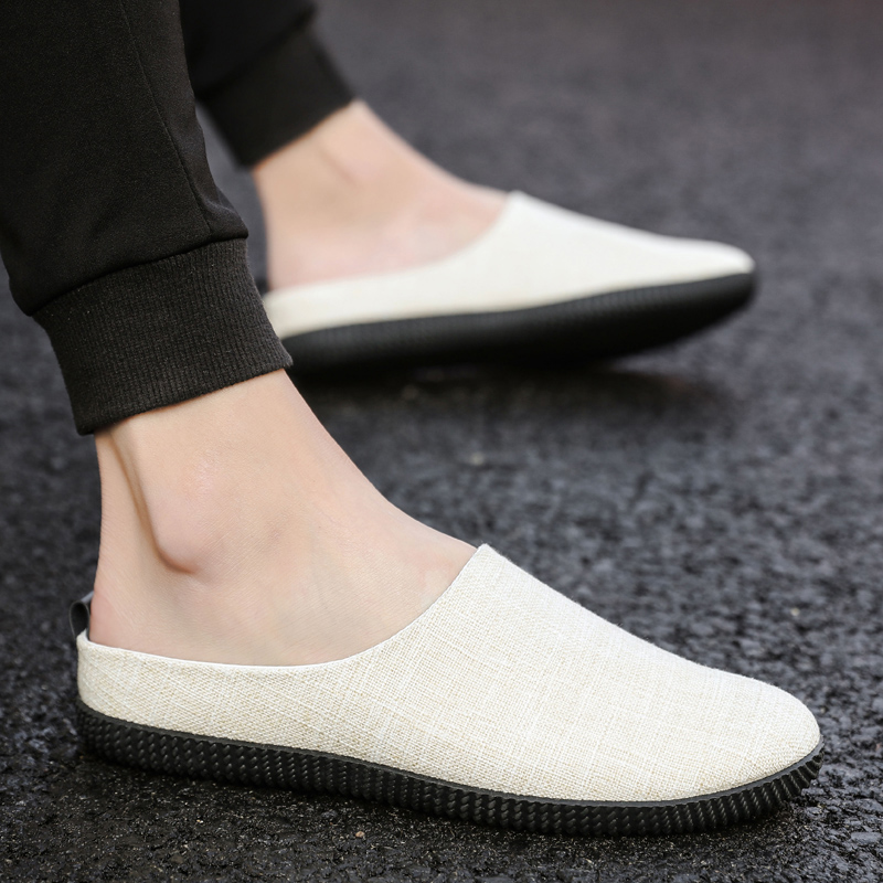 夏季透气麻布潮流无根包头半拖鞋