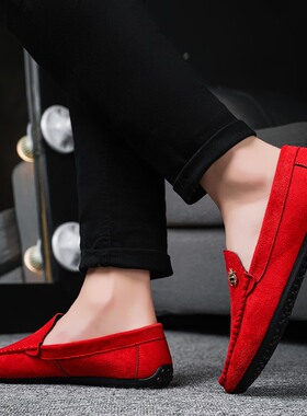 夏季毛绒豆豆鞋男透气驾车鞋韩版男士红色鞋百搭夜店dd痘痘潮鞋子